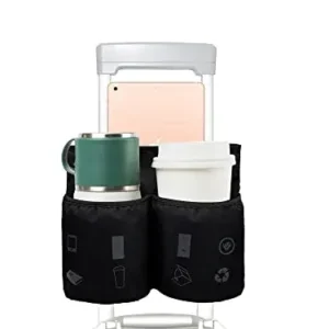 Luggage Cup Holder, Travel Drink Holder Holds Two Coffee Cups & Tablets Fits Most Suitcase Handles, Practical Travel Accessories for Travelers, Flight Attendants, Black