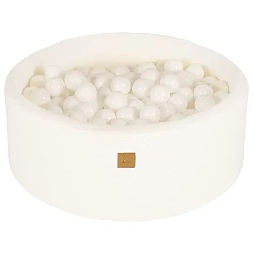 Soft Foam Round 90 x 30 cm Ball Bath with 200 pcs Balls for Babies & Toddlers - Baby Playpen & Playroom Essentials, Foam Ball Baths for Kids, Boucle, White: All White