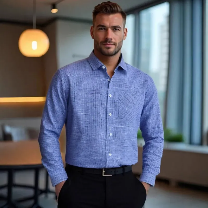 Herren klassisches, kariertes Langarmhemd mit Brusttasche – Arvello