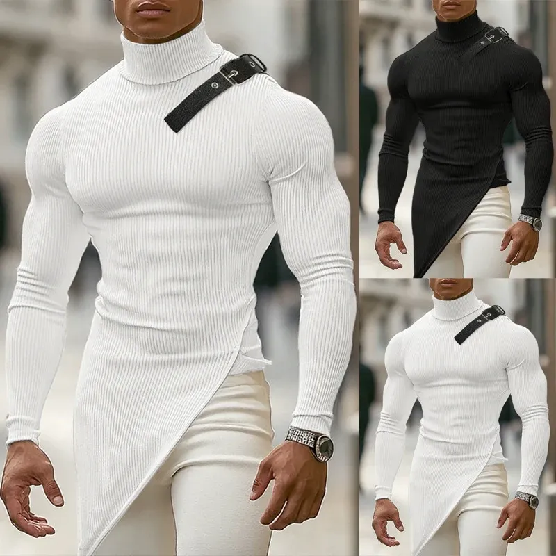 Damen asymmetrisches Longsleeve mit Stehkragen und modernem Riemen – Avérine