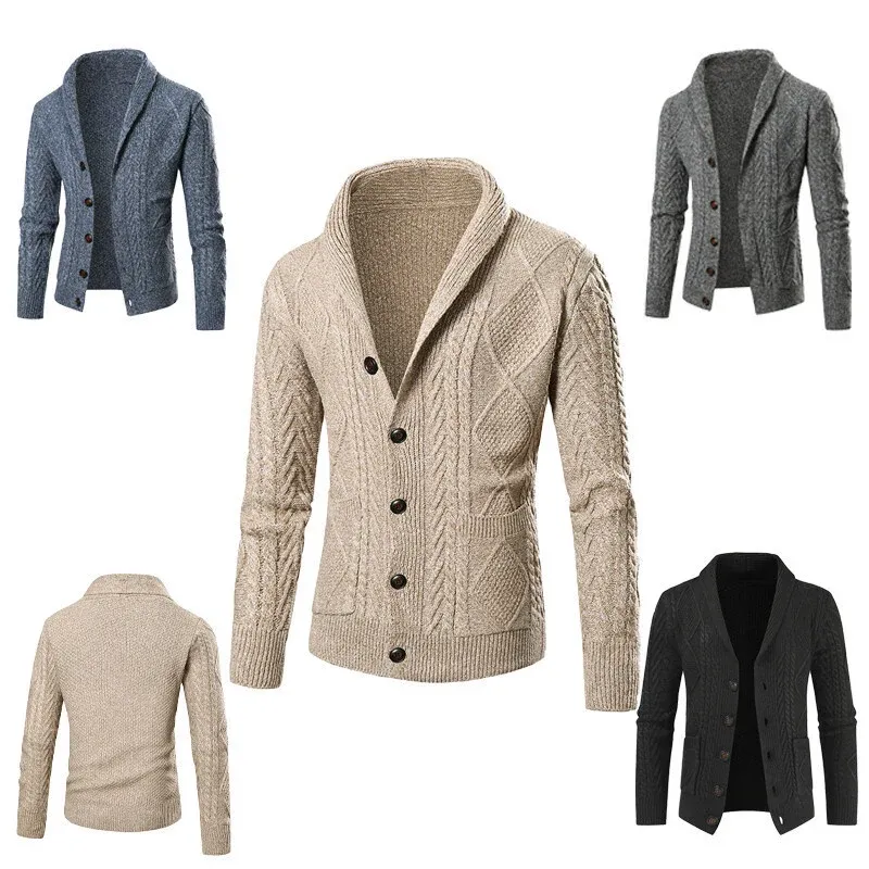 Herren grobgestrickte Strickjacke mit Schalkragen und Zopfmuster – Terenzo