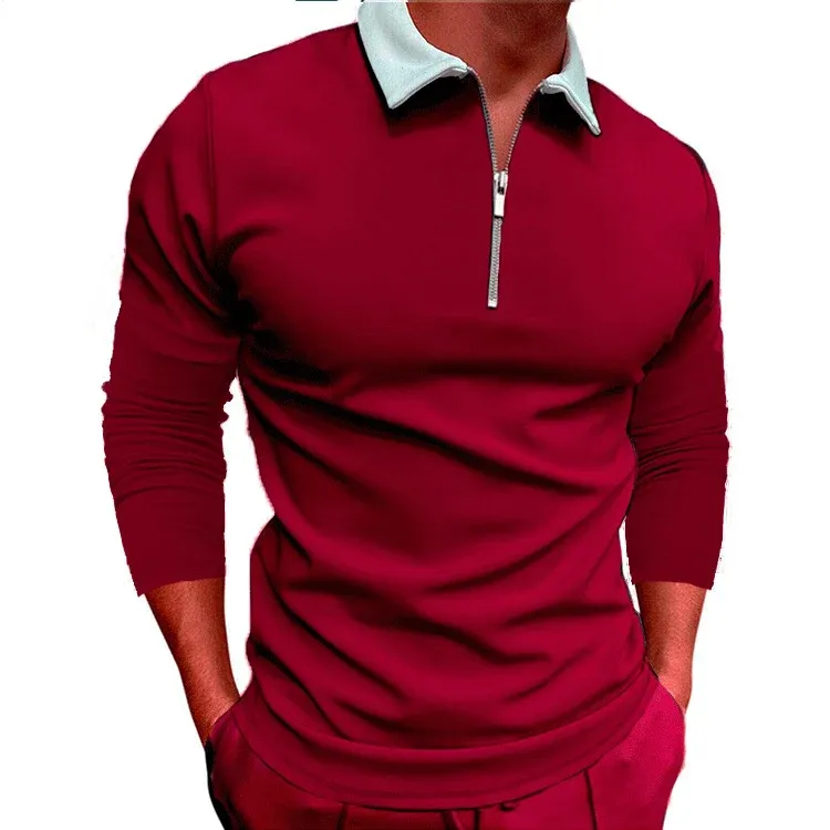 Herren sportlicher Pullover mit 1/4 Reißverschluss und kontrastierendem Kragen – Cavarno