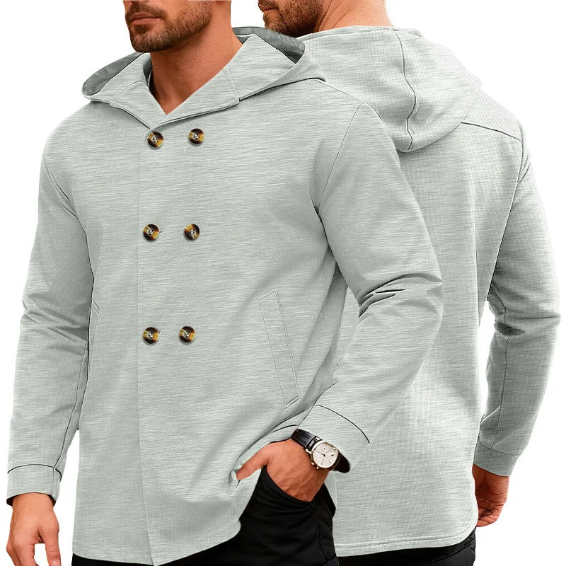 Herren Kapuzensweater mit doppelter Knopfverschluss und seitlichen Taschen – Cavarno